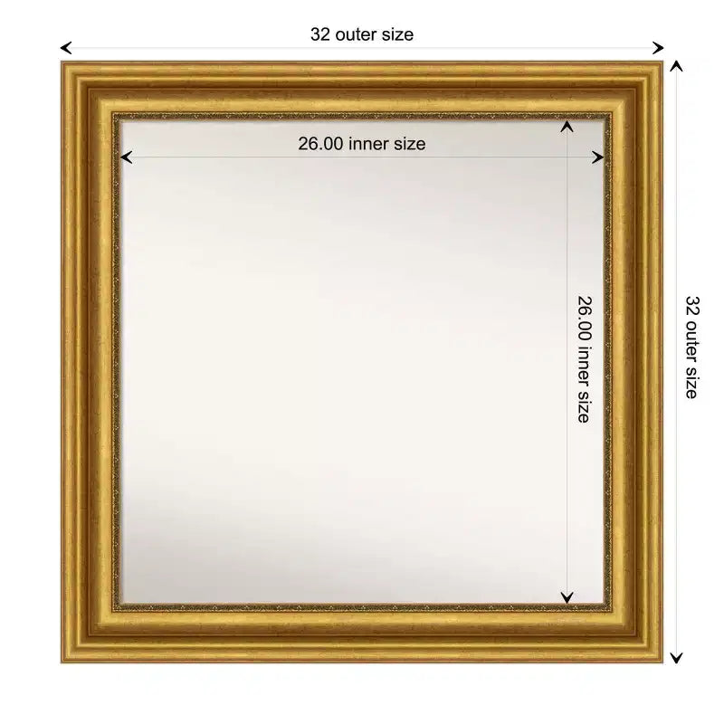 Specchio da parete quadrato con cornice decorata dorata — 80,6 x 80,6 cm