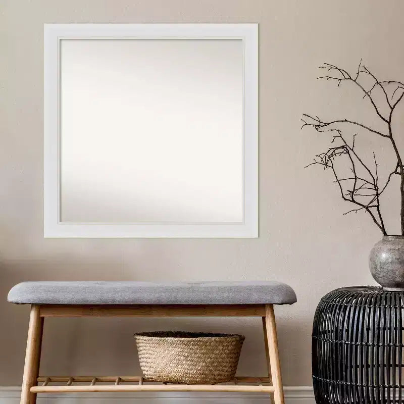 Specchio da parete quadrato con cornice 30 x 30 pollici – Finitura bianco tenue