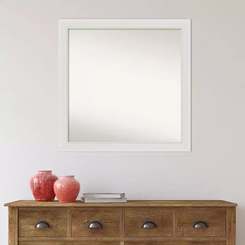 Specchio da parete quadrato con cornice 30 x 30 pollici – Finitura bianco tenue