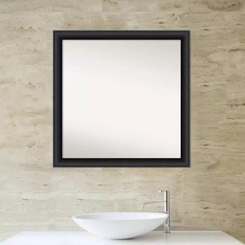 Specchio da parete per bagno in legno nero non smussato 30" x 30" - Amanti Art: quadrato moderno, montaggio a parete, cornice in legno