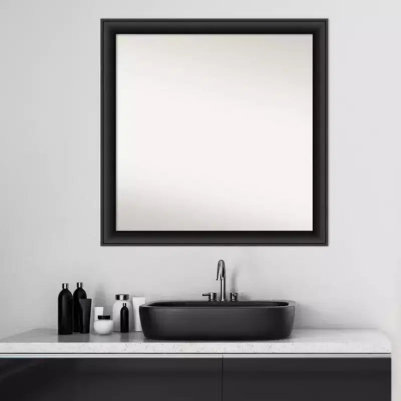 Specchio da parete per bagno in legno nero non smussato 30" x 30" - Amanti Art: quadrato moderno, montaggio a parete, cornice in legno