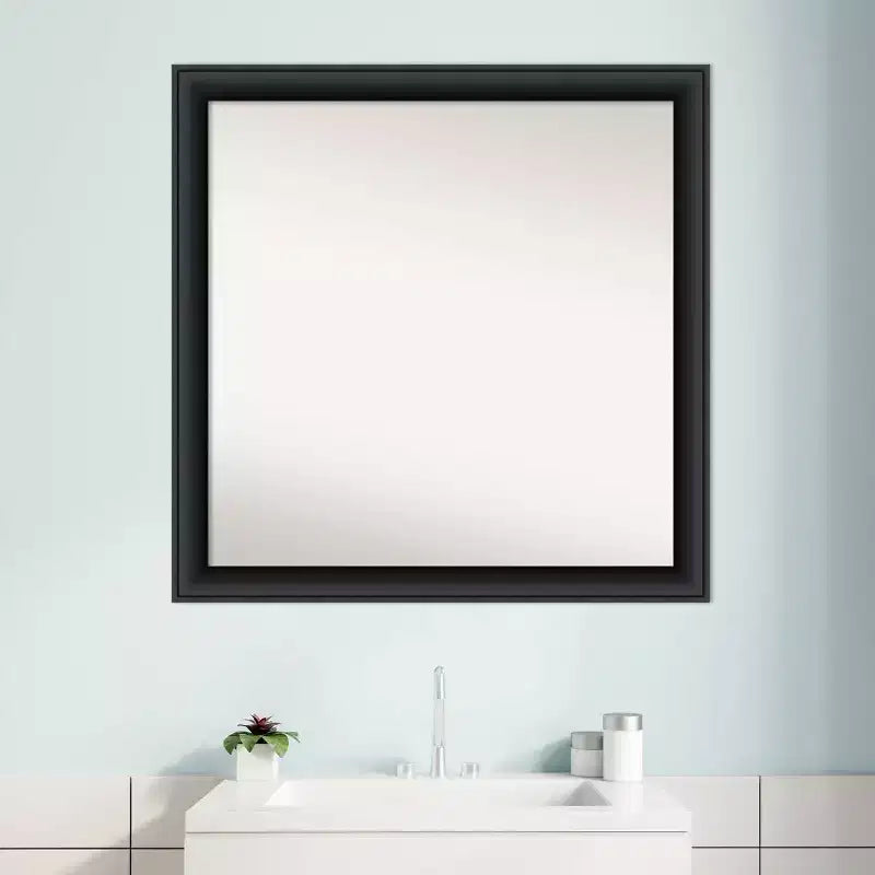 Specchio da parete per bagno in legno nero non smussato 30" x 30" - Amanti Art: quadrato moderno, montaggio a parete, cornice in legno