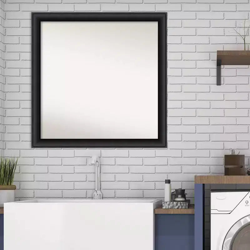 Specchio da parete per bagno in legno nero non smussato 30" x 30" - Amanti Art: quadrato moderno, montaggio a parete, cornice in legno