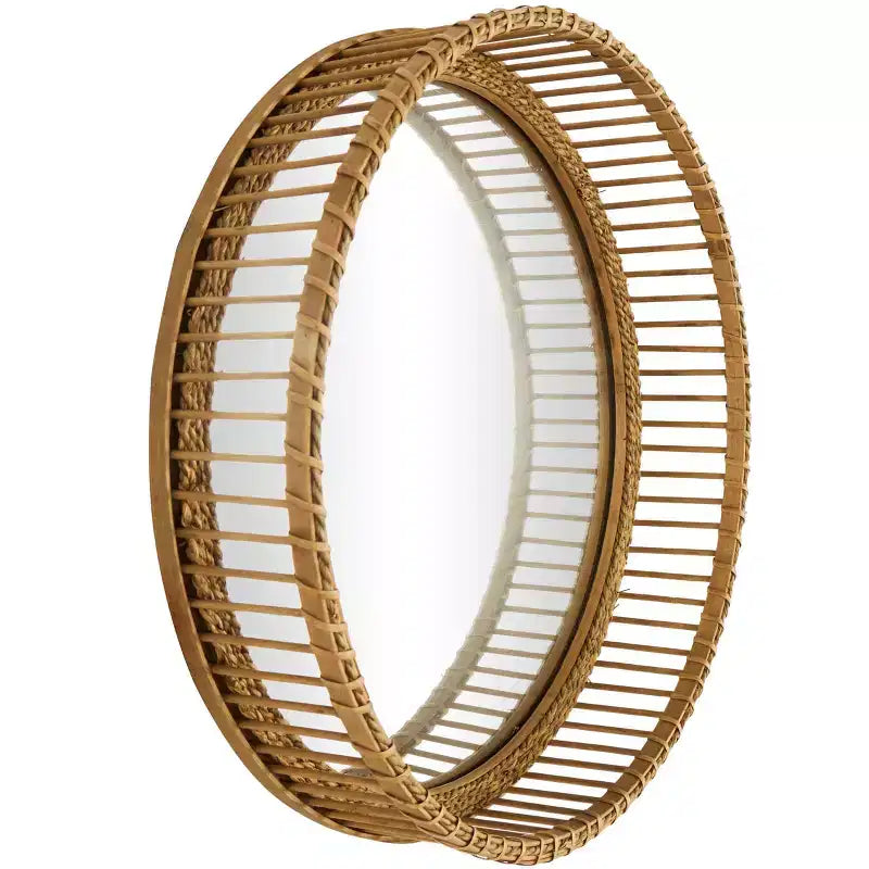 Specchio da Parete Rotondo in Rattan – Specchio Decorativo Intrecciato a Mano da 53 cm