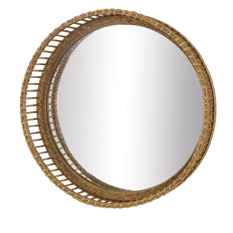 Specchio da Parete Rotondo in Rattan – Specchio Decorativo Intrecciato a Mano da 53 cm
