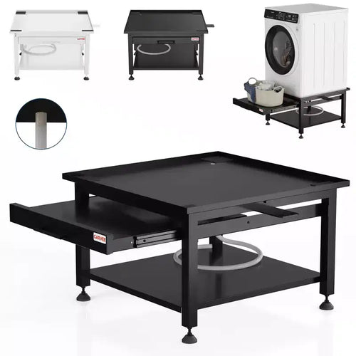 27 Wide Washer and Dryer Pedestals with Pullout-Shelf, 16 Hight Laundry Pedestal with Adjustable Anti-Vibration Pads, Drain Pan and Hose, 1000 lbs