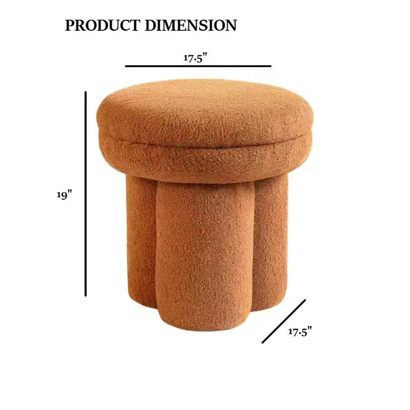 Sgabello d'accento a forma di fungo — Pouf rivestito in montone con base a piedistallo