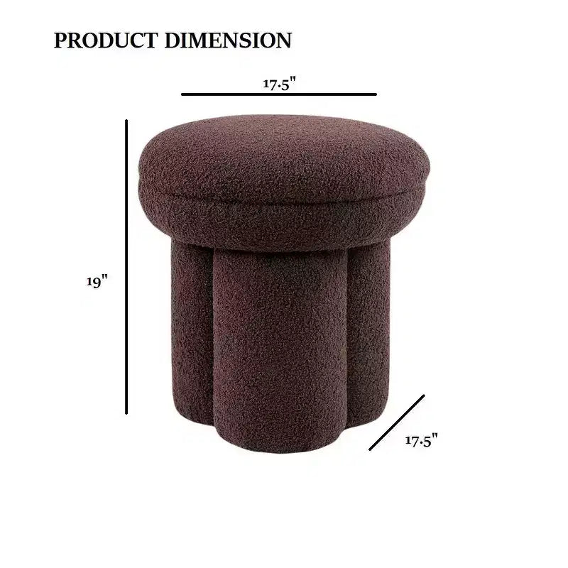 Sgabello d'accento a forma di fungo — Pouf rivestito in montone con base a piedistallo