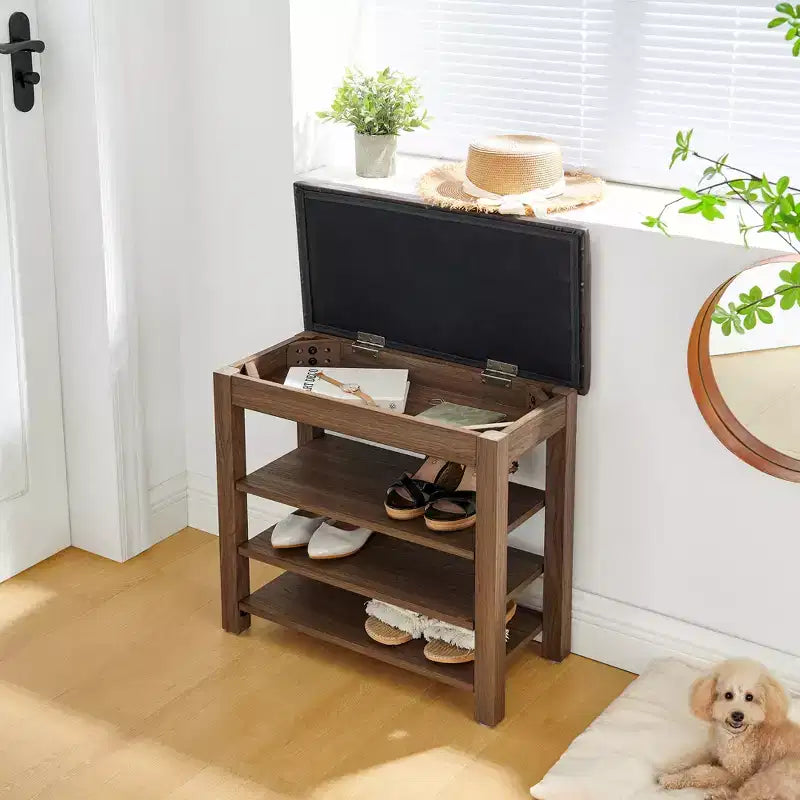 Panca lunga porta scarpe con contenitore e seduta imbottita