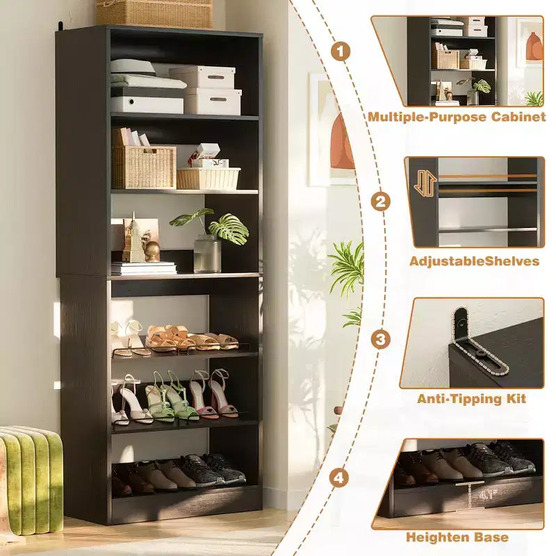 Scarpiera a torre a 6 ripiani - Organizer per scarpe in legno da 80".
