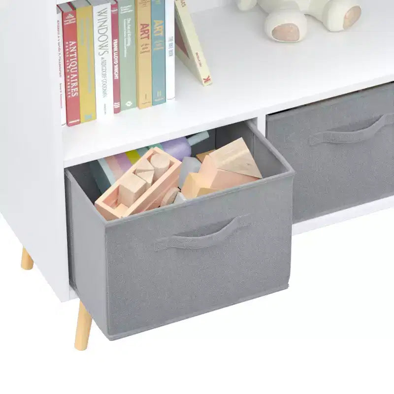 Libreria per bambini con 3 cassetti in tessuto e ripiano aperto – Organizzatore porta giochi con sistema anti-ribaltamento
