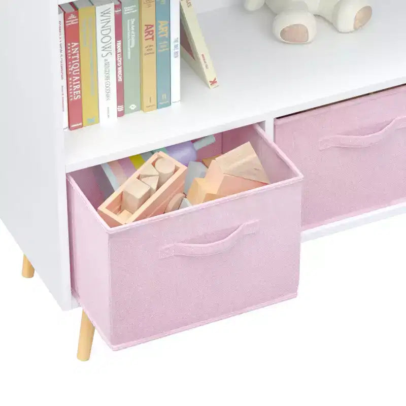 Libreria per bambini con 3 cassetti in tessuto e ripiano aperto – Organizzatore porta giochi con sistema anti-ribaltamento