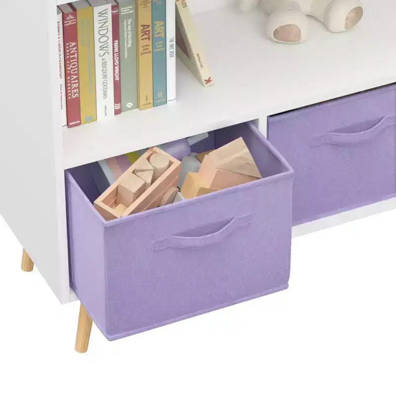 Libreria per bambini con 3 cassetti in tessuto e ripiano aperto – Organizzatore porta giochi con sistema anti-ribaltamento