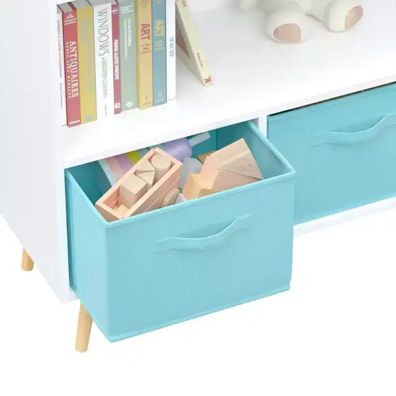 Libreria per bambini con 3 cassetti in tessuto e ripiano aperto – Organizzatore porta giochi con sistema anti-ribaltamento