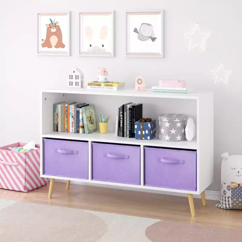 Libreria per bambini con 3 cassetti in tessuto e ripiano aperto – Organizzatore porta giochi con sistema anti-ribaltamento