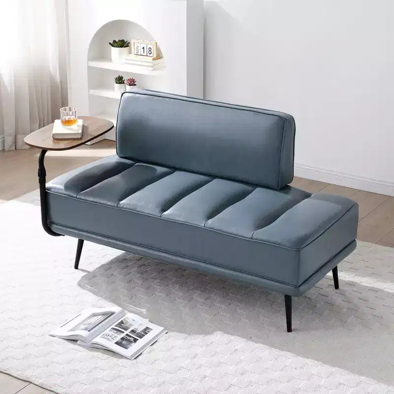 TUYOHW 55 Modern End of Bed Bench,Faux Leather Upholstered Ottoman with Swivel Tray,Metal Legs,Ottoman Bench for Bedroom,Living Room,Entryway