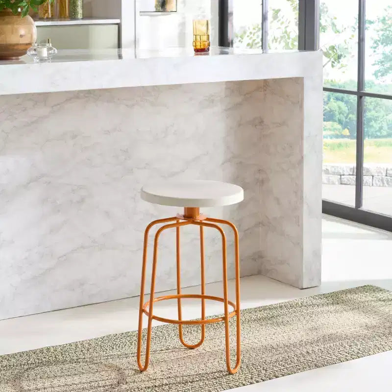 Sgabello rotondo in ferro con poggiapiedi - Altezza bancone 76 cm
