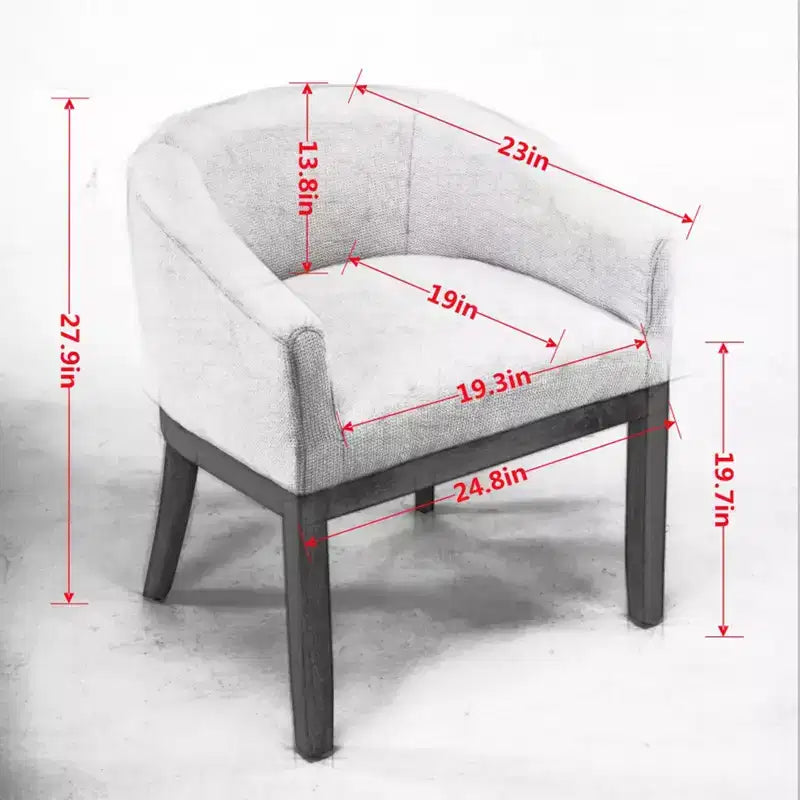 Sedia da pranzo Sleek Barrel con braccioli — Rivestimento in morbido lino e gambe in legno di gomma