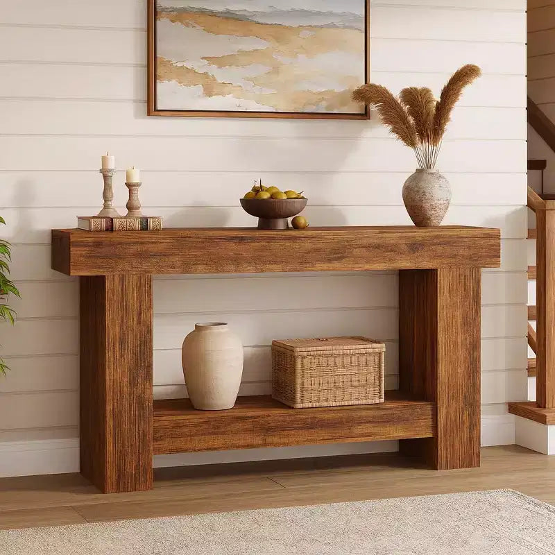 Consolle in Legno a Doppio Strato — Tavolo da Ingresso e Soggiorno da 160 cm, Marrone