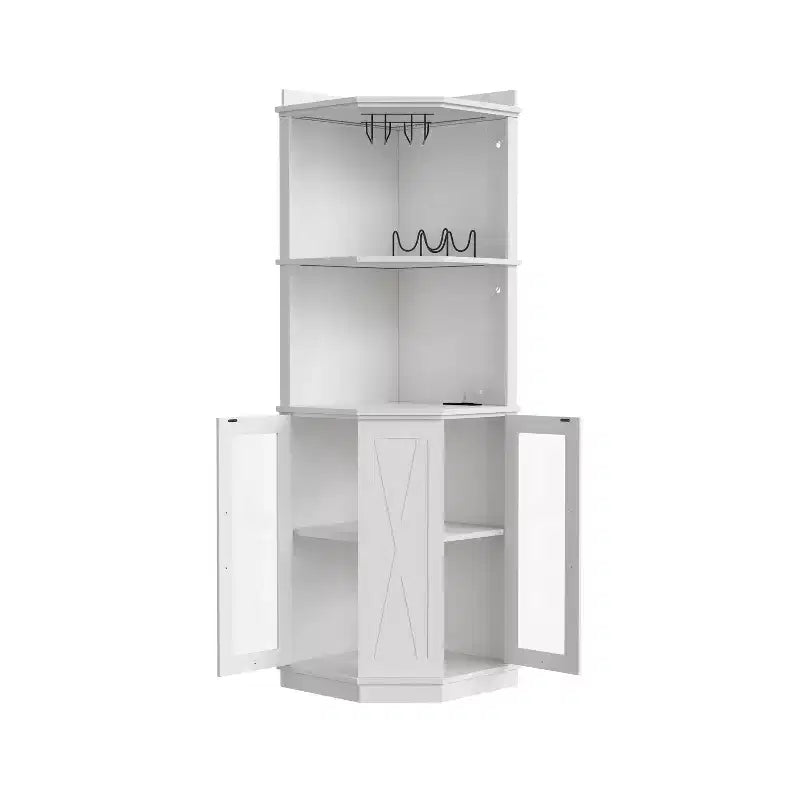 Mobile angolare bar 67.3" stile rustico con luci LED e ripiani regolabili - Bianco