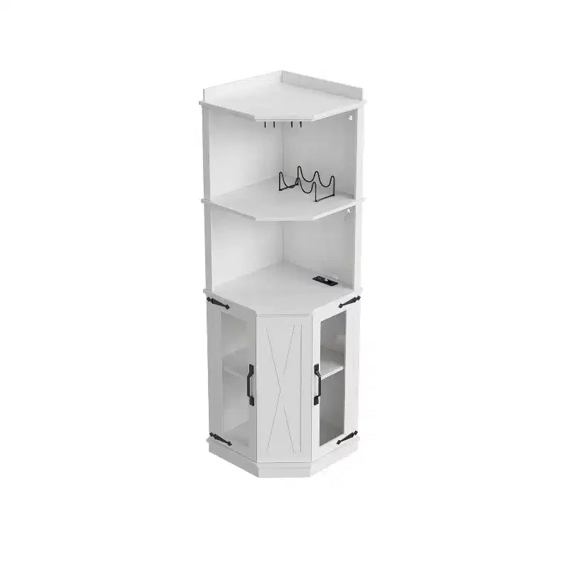 Mobile angolare bar 67.3" stile rustico con luci LED e ripiani regolabili - Bianco