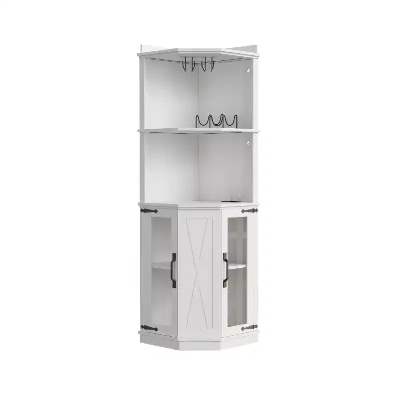 Mobile angolare bar 67.3" stile rustico con luci LED e ripiani regolabili - Bianco