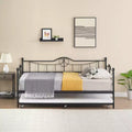 Twin Daybed with Trundle Bed, Black Daybed with Backrest, Bed Frame with Pull-Out Trundle, Heavy Duty Steel Slats Supports, for Guest Room