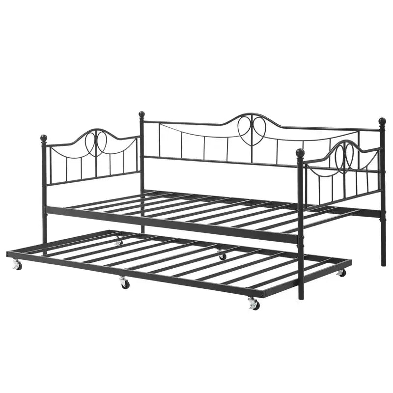 Letto a giorno matrimoniale in metallo con letto estraibile - Nero