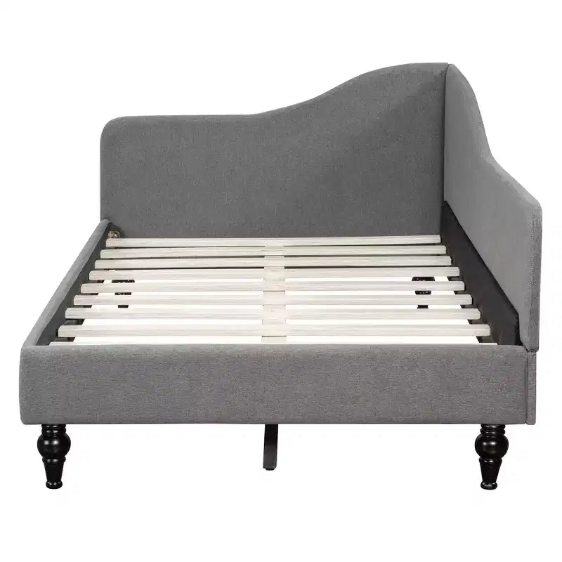Divano Letto a L con gambe in legno massello, in lino, formato singolo - Grigio