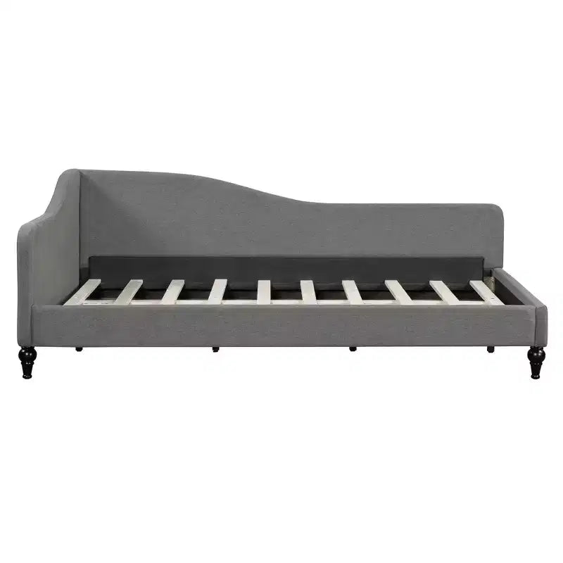 Divano Letto a L con gambe in legno massello, in lino, formato singolo - Grigio