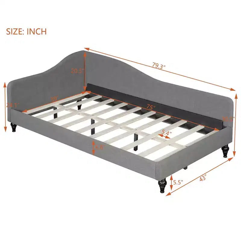 Divano Letto a L con gambe in legno massello, in lino, formato singolo - Grigio