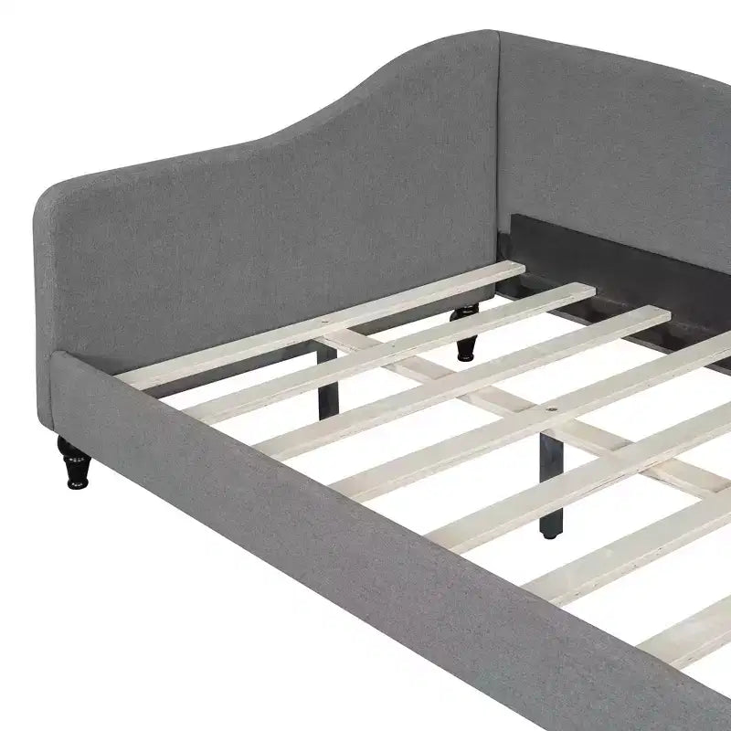 Divano Letto a L con gambe in legno massello, in lino, formato singolo - Grigio