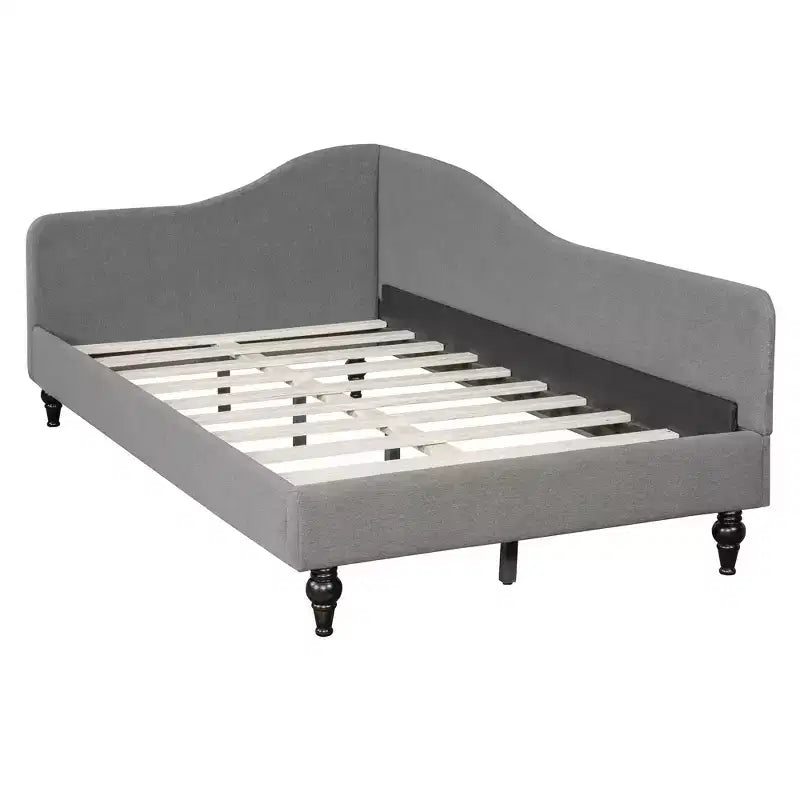 Divano Letto a L con gambe in legno massello, in lino, formato singolo - Grigio