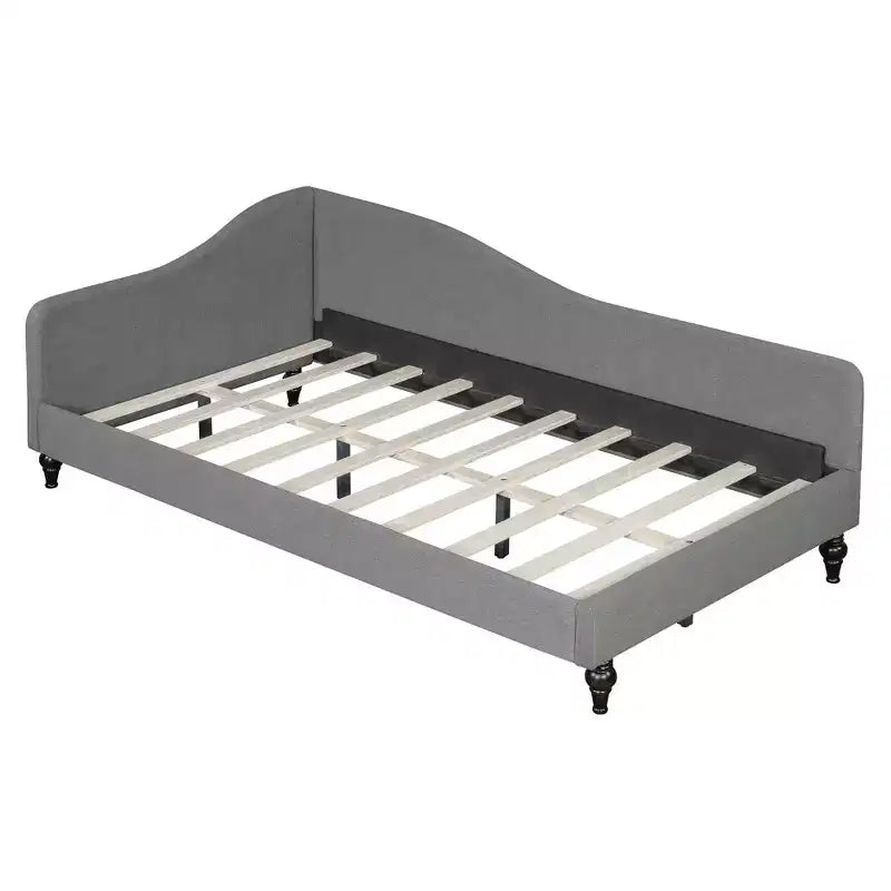 Divano Letto a L con gambe in legno massello, in lino, formato singolo - Grigio