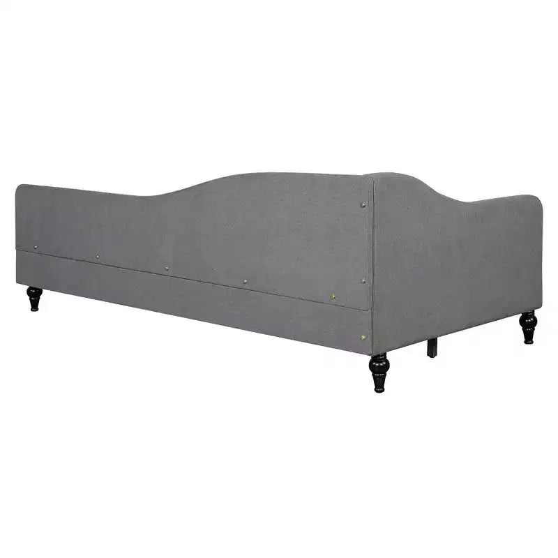 Divano Letto a L con gambe in legno massello, in lino, formato singolo - Grigio