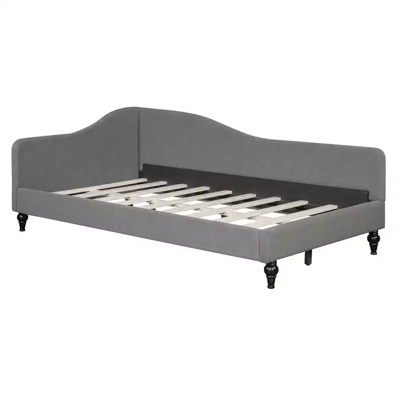 Divano Letto a L con gambe in legno massello, in lino, formato singolo - Grigio