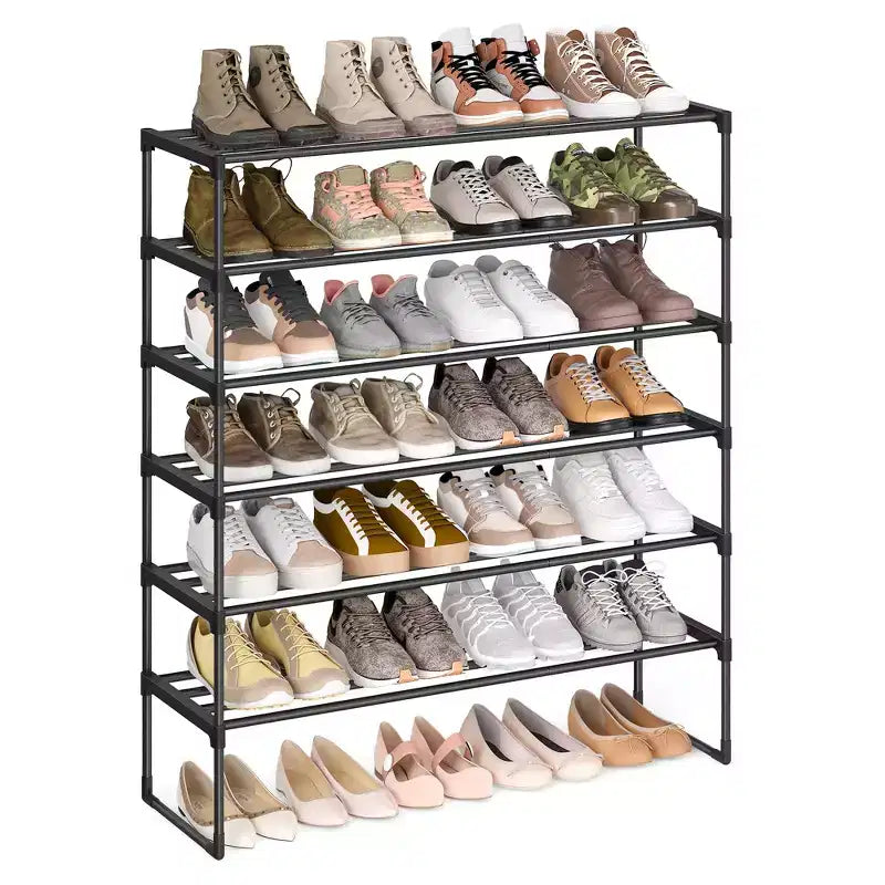 6-Tier Stackable Shoe Rack, 36.2 Inch Metal Shoe Organizer with 22 lb per Tier Capacity, Upright & Reversible for Entryway, Black