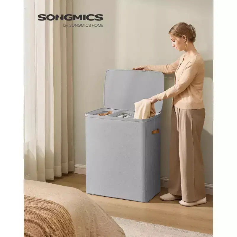 Cesto Portabiancheria a 3 Scomparti con Coperchio e Sacchi Estraibili — 190 L