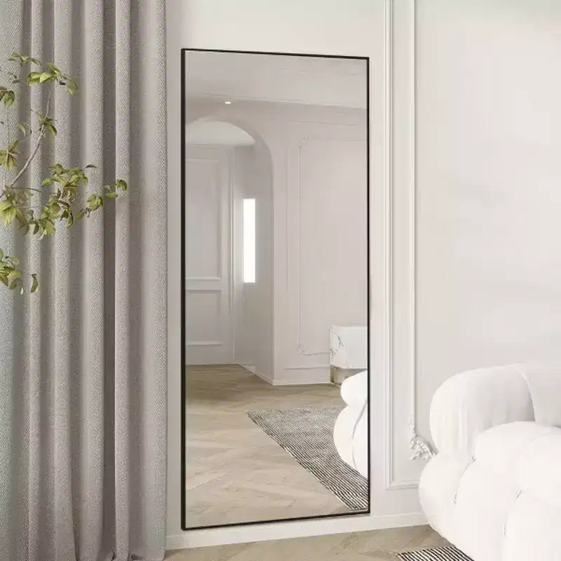 MAYEERTY Black 23.62 x 70.87 Inch Rectangular Thin Edged Aluminum Alloy Full Length Mirror with Stand for Living Room and Bedroom Wall Decor