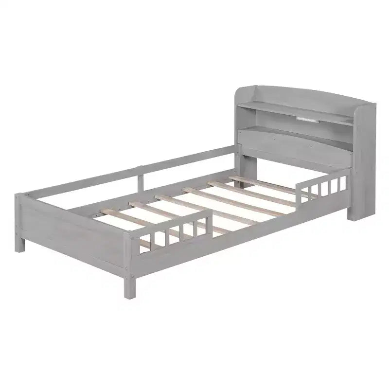 Letto Moderno Singolo con Testiera in Legno Contenitore e LED/USB Integrato – Letto a Piattaforma con Libreria
