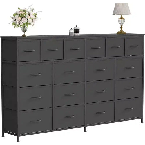 Acekool 18-Drawer Dresser with Charging Station, Extra Large Fabric Storage Chest, TV Stand Organizer for Bedroom, Living Room, Entryway