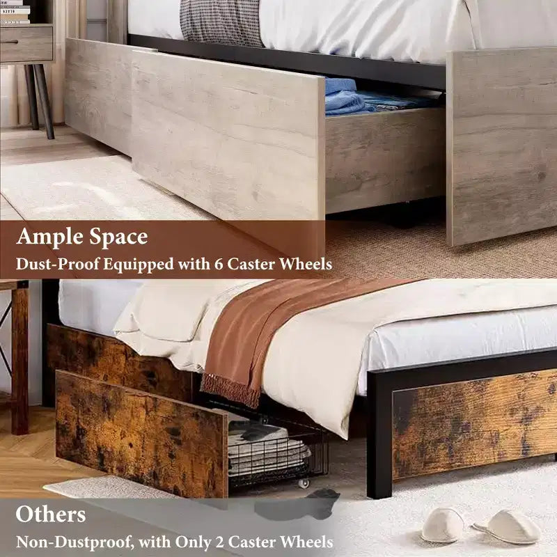 Letto contenitore king size con testiera a libreria e 4 cassetti