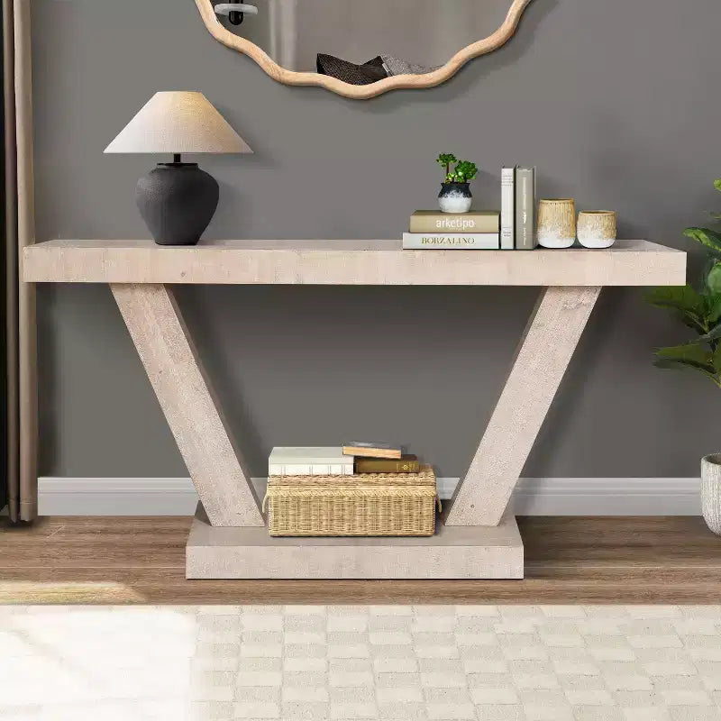 Consolle industriale vintage con finitura in legno invecchiato