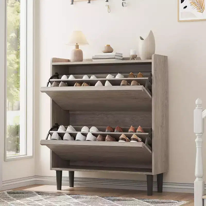 47.2in Freestanding Shoe Cabinet with 4 Flip Doors, Adjustable ShelfWooden Hidden Storage Organizer for Entryway, Hallway