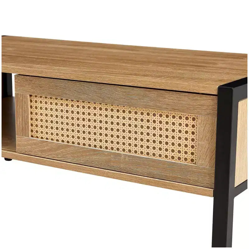 Tavolino rettangolare in rattan con contenitore — Marrone