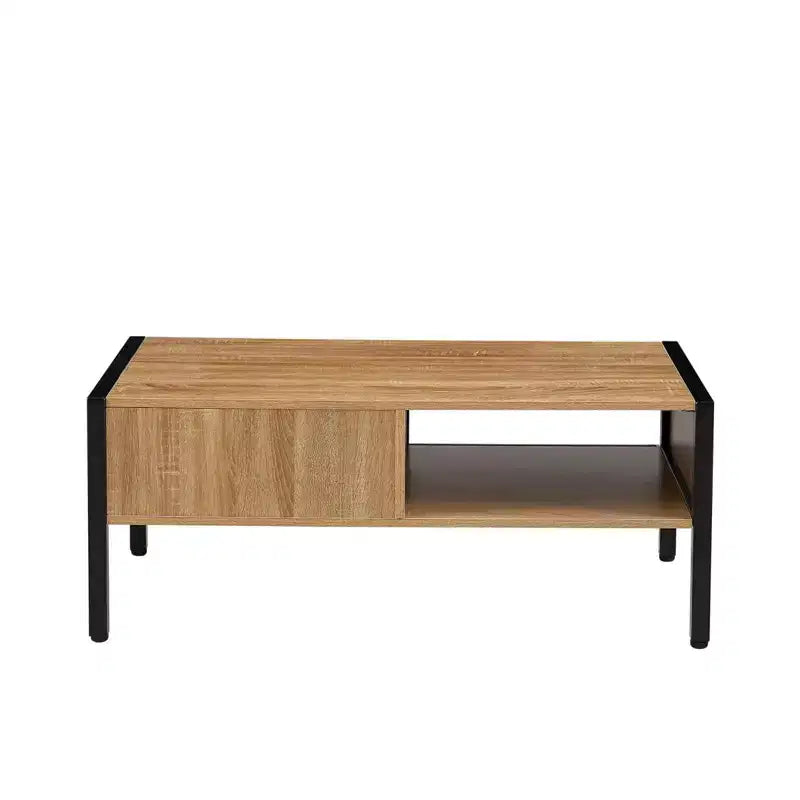 Tavolino rettangolare in rattan con contenitore — Marrone