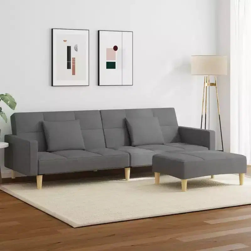 Divano Letto 2 Posti con Pouf – Rivestimento in Tessuto