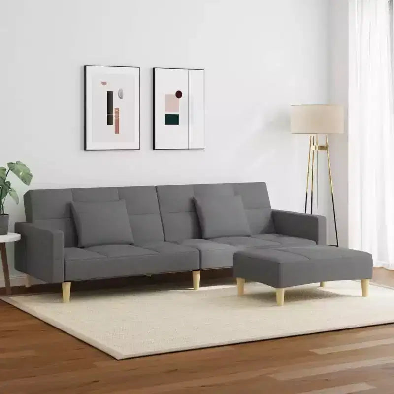 Divano Letto 2 Posti con Pouf – Rivestimento in Tessuto