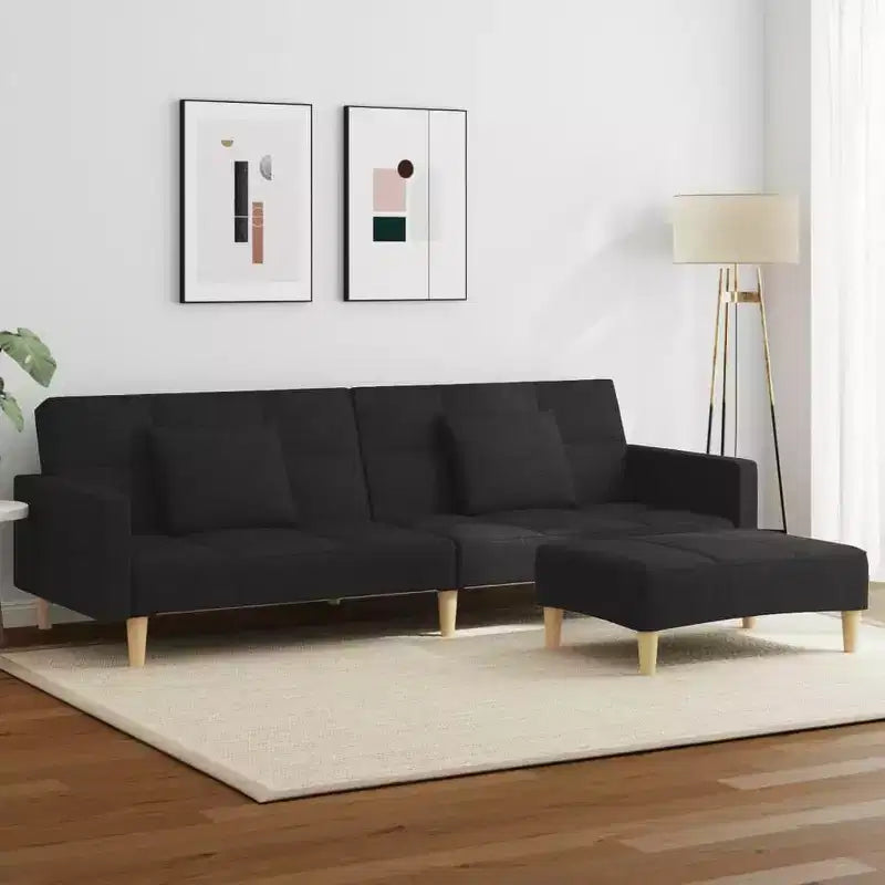 Divano Letto 2 Posti con Pouf – Rivestimento in Tessuto