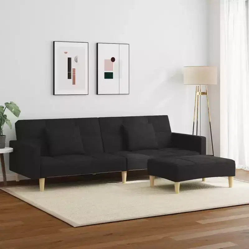 Divano Letto 2 Posti con Pouf – Rivestimento in Tessuto